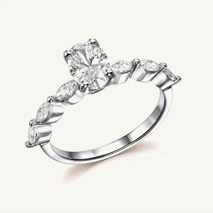 Кольцо с овальным лабораторным бриллиантом и маркизами — 1.5 ct — фото 3