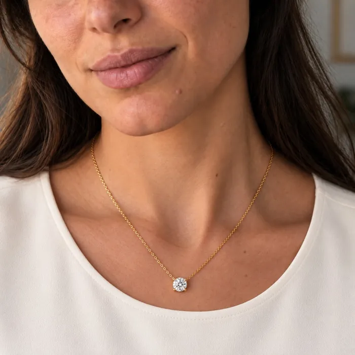 Колье-солитер с круглым лабораторным бриллиантом — 0.3–3 ct — фото 17