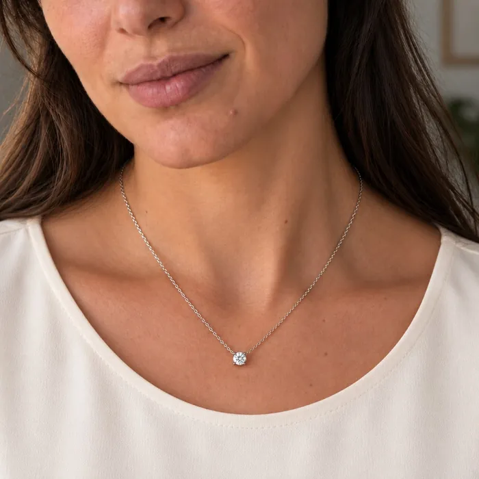 Колье-солитер с круглым лабораторным бриллиантом — 0.3–3 ct — фото 2