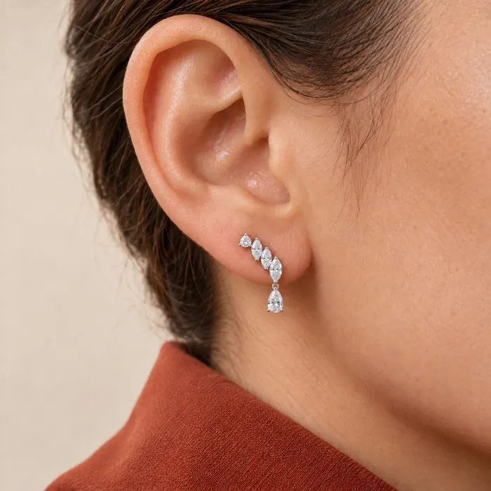 Butterfly-Back Stud Earring with Marquise, Round and Pear Stones · 1.20 ct