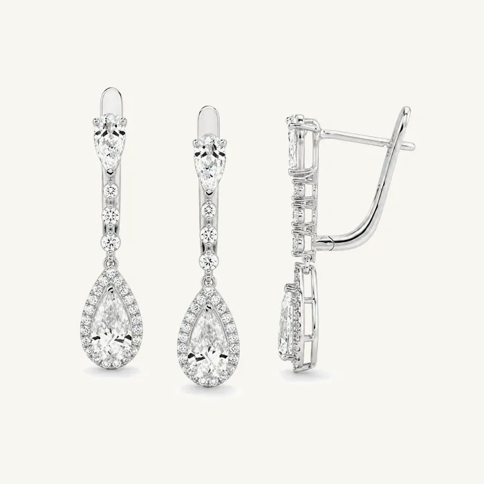 Lever-Back Drop Earring with Pear and Round Stones · 1.84 ct