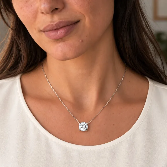 Колье-солитер с круглым лабораторным бриллиантом — 0.3–3 ct — фото 7