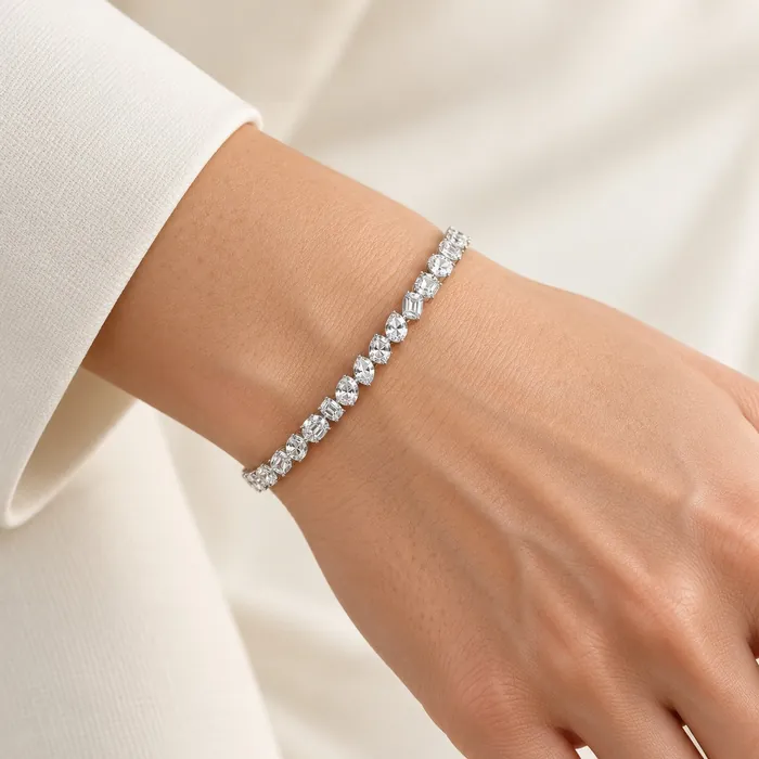 Tennis Bracelet with Marquise, Emerald-Cut, Oval and Pear Stones · 4.69 ct