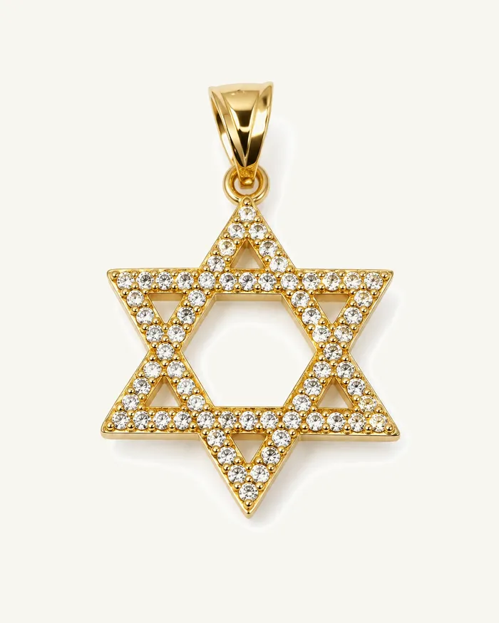 תליון מגן דוד משובץ מזהב צהוב 14 קראט — 1.2 גרם — תמונת סטודיו