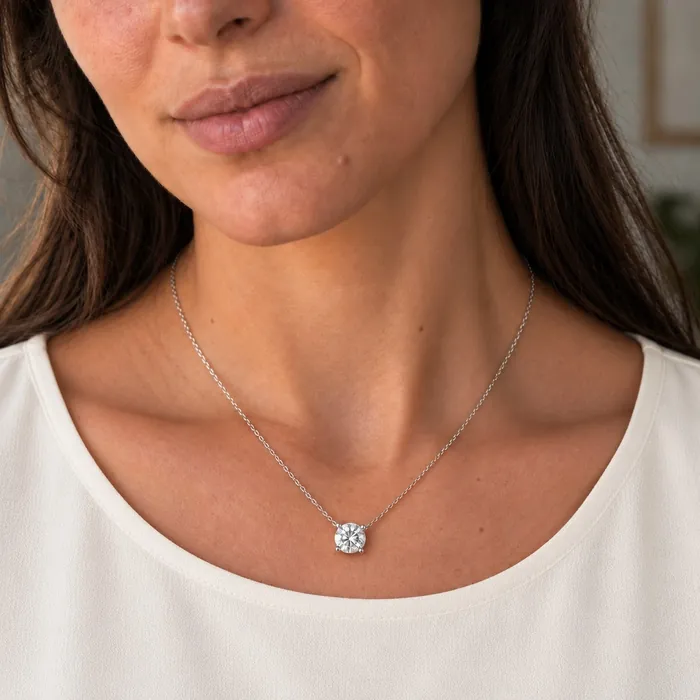 Колье-солитер с круглым лабораторным бриллиантом — 0.3–3 ct — фото 4