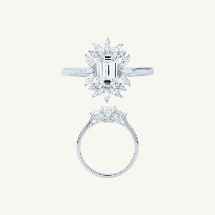 טבעת סוליטר | בשיבוץ אבן אמרלד + מרקיזה + עגול | 1.40 CT