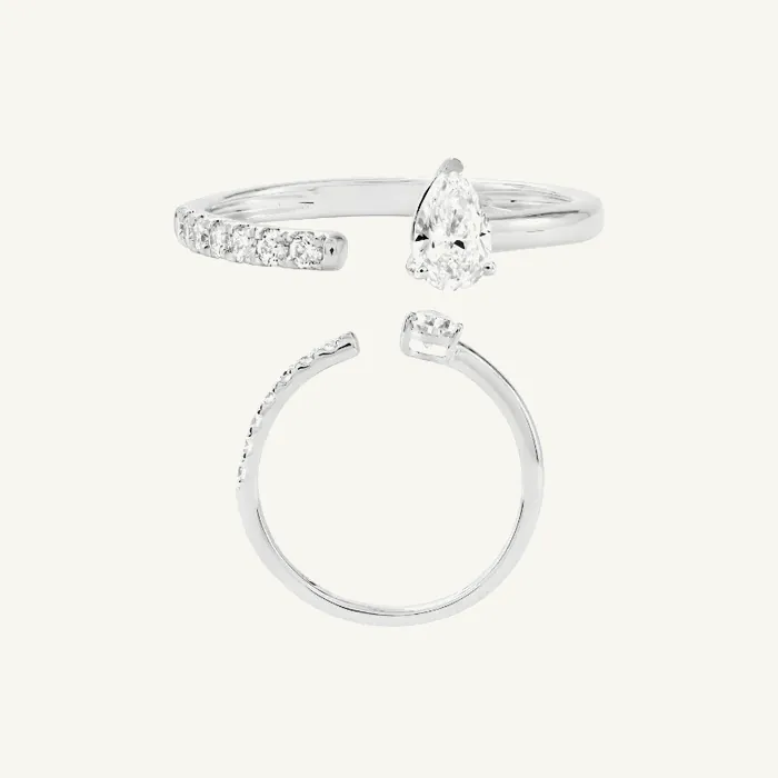 טבעת פתוחה | בשיבוץ אבן טיפה + עגולה | 0.48 CT
