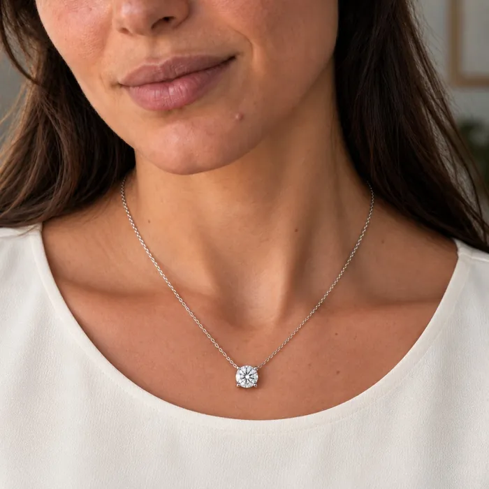 Колье-солитер с круглым лабораторным бриллиантом — 0.3–3 ct — фото 6