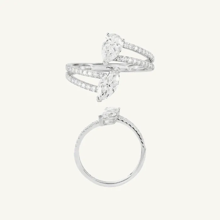 Обвивающее кольцо с камнями огранки «груша» и «маркиз» · 1.34 ct