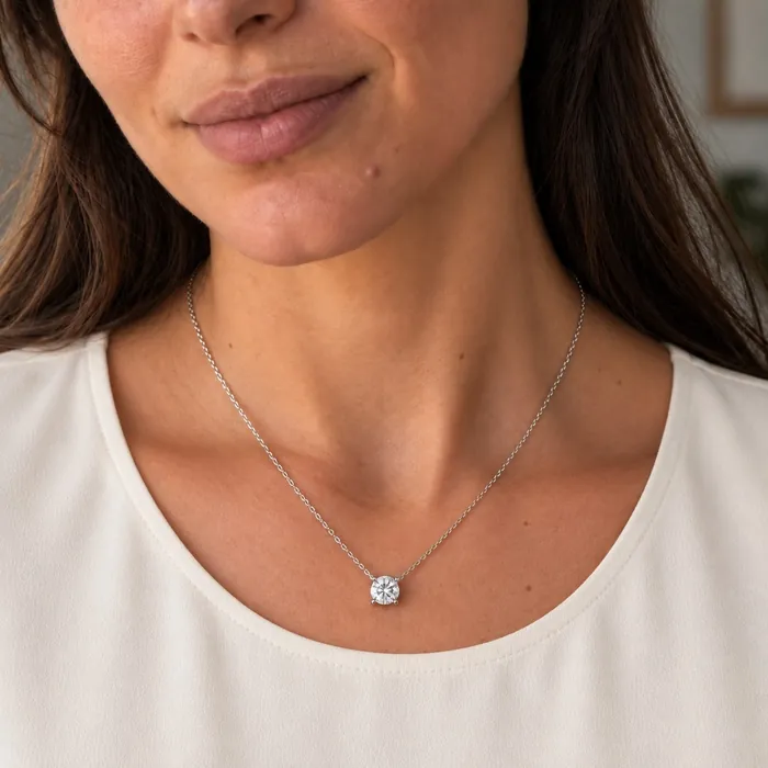 Колье-солитер с круглым лабораторным бриллиантом — 0.3–3 ct — фото 3