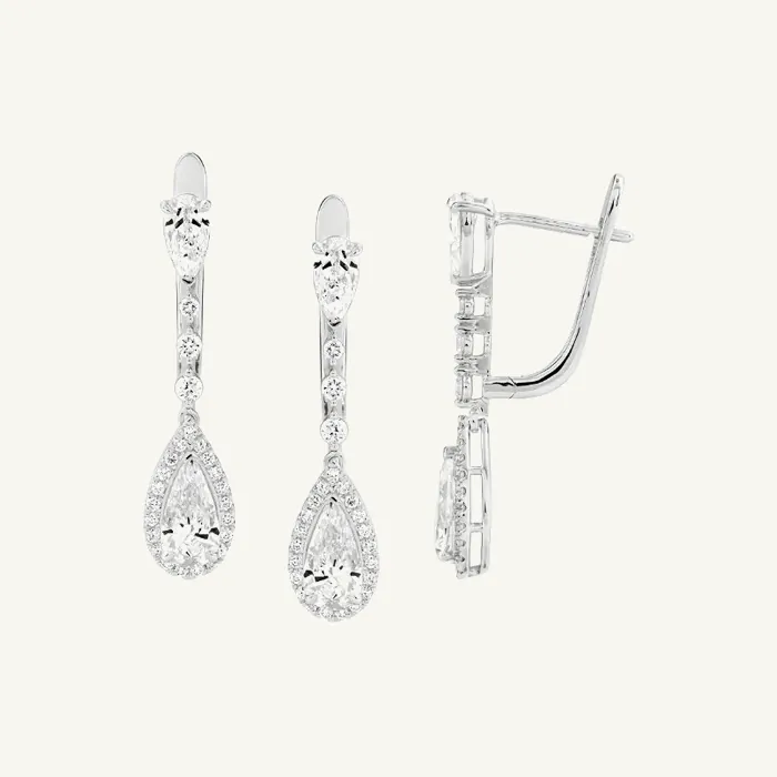 Lever-Back Drop Earring with Pear and Round Stones · 1.84 ct