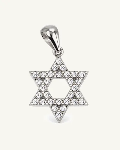 תליון מגן דוד משובץ מזהב לבן 14 קראט